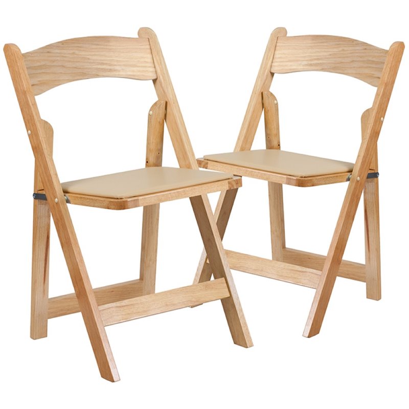 Bowery Hill Wooden Vinyl Seat Folding Chair in Natural (Set of 2)