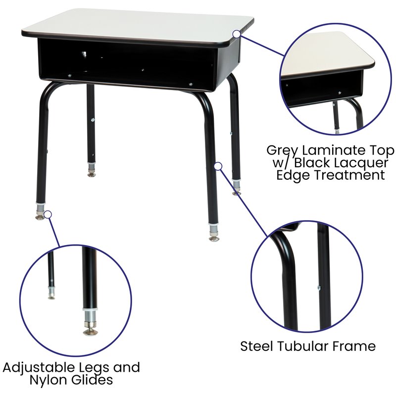 Bowery Hill Modern Open Front Laminate Top Classroom Desk in Gray