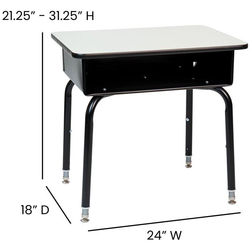 Bowery Hill Modern Open Front Laminate Top Classroom Desk in Gray