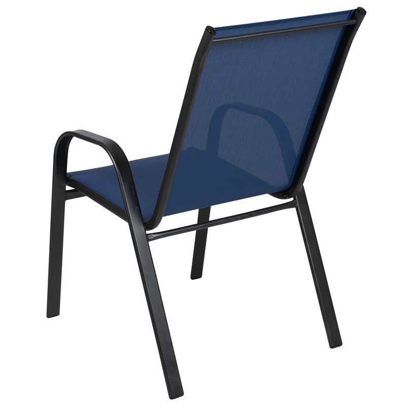Bowery Hill Fabric & Steel Outdoor Stack Chair in Navy (Set of 4)