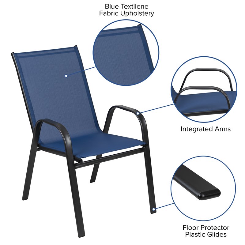 Bowery Hill Fabric & Steel Outdoor Stack Chair in Navy (Set of 4)