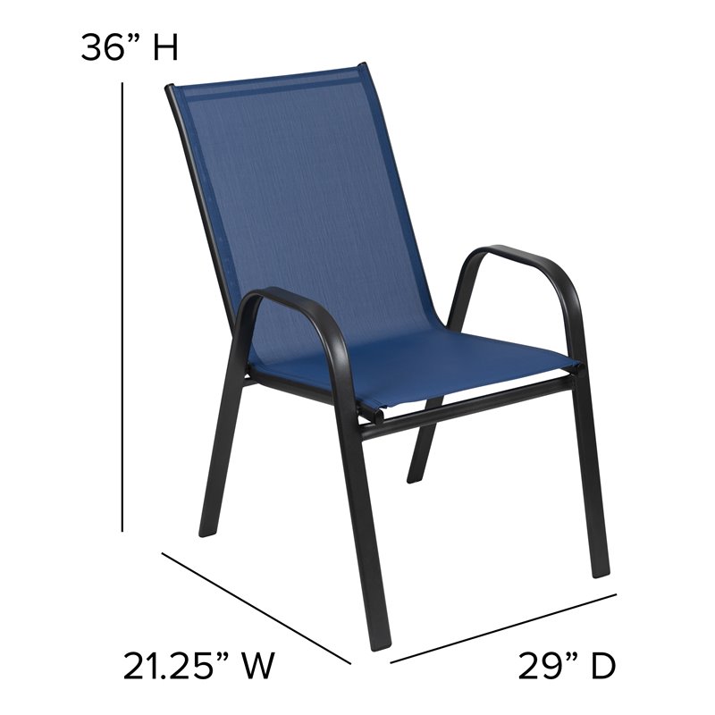 Bowery Hill Fabric & Steel Outdoor Stack Chair in Navy (Set of 4)