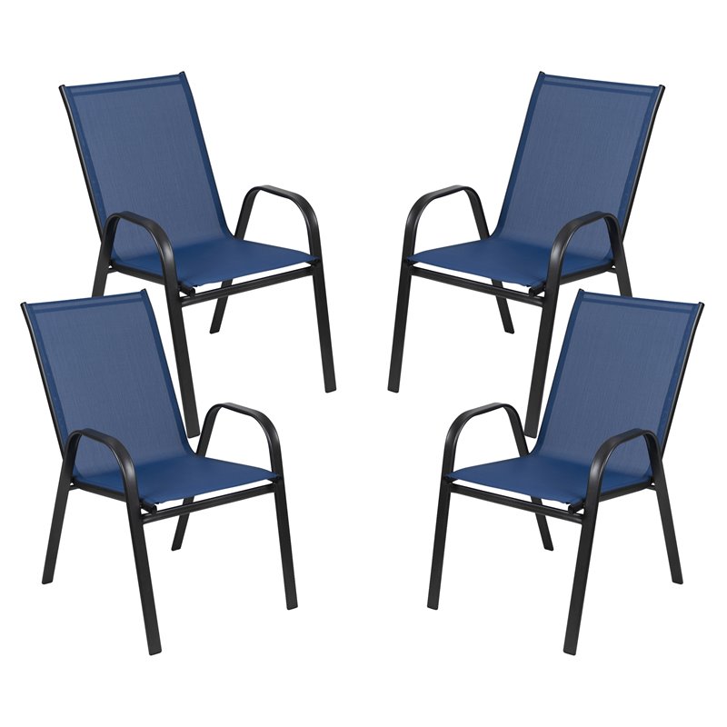 Bowery Hill Fabric & Steel Outdoor Stack Chair in Navy (Set of 4)