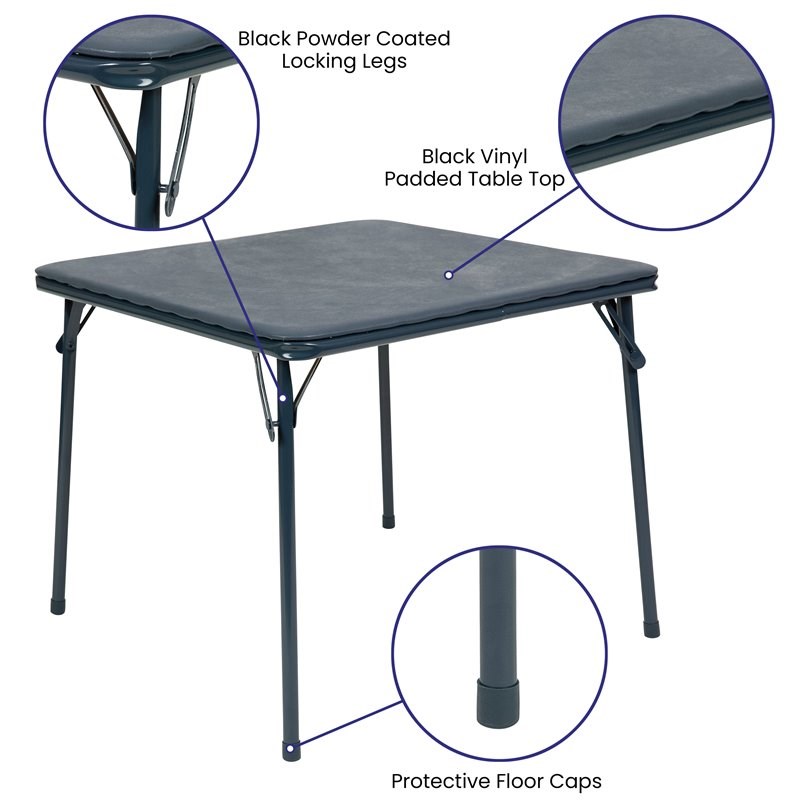 Bowery Hill 5PC Metal Kids Folding Activity Table and Chairs Set in Navy