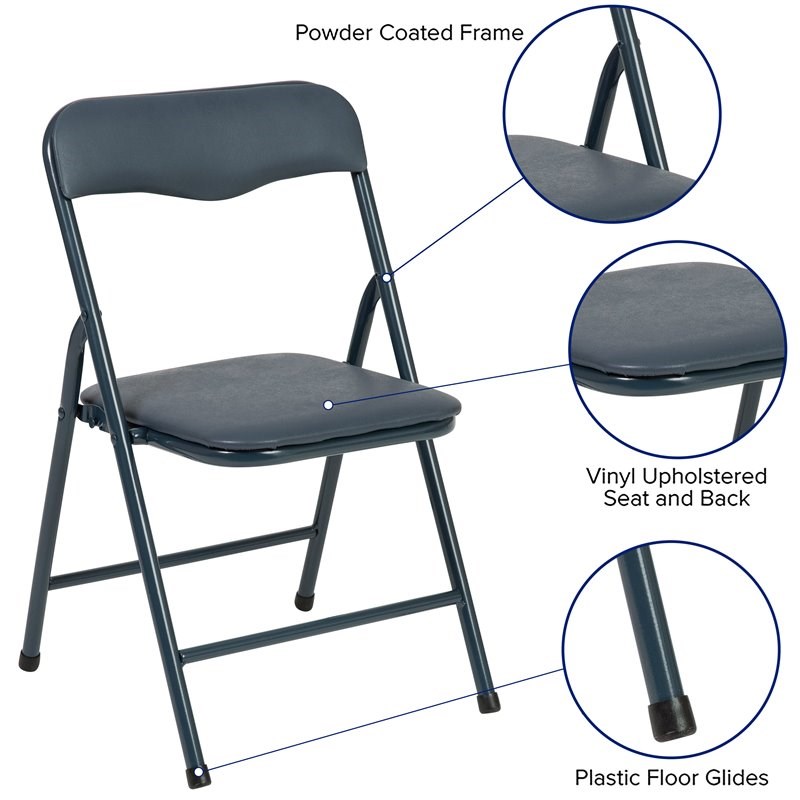 Bowery Hill 5PC Metal Kids Folding Activity Table and Chairs Set in Navy