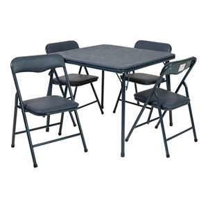 Bowery Hill 5PC Metal Kids Folding Activity Table and Chairs Set in Navy