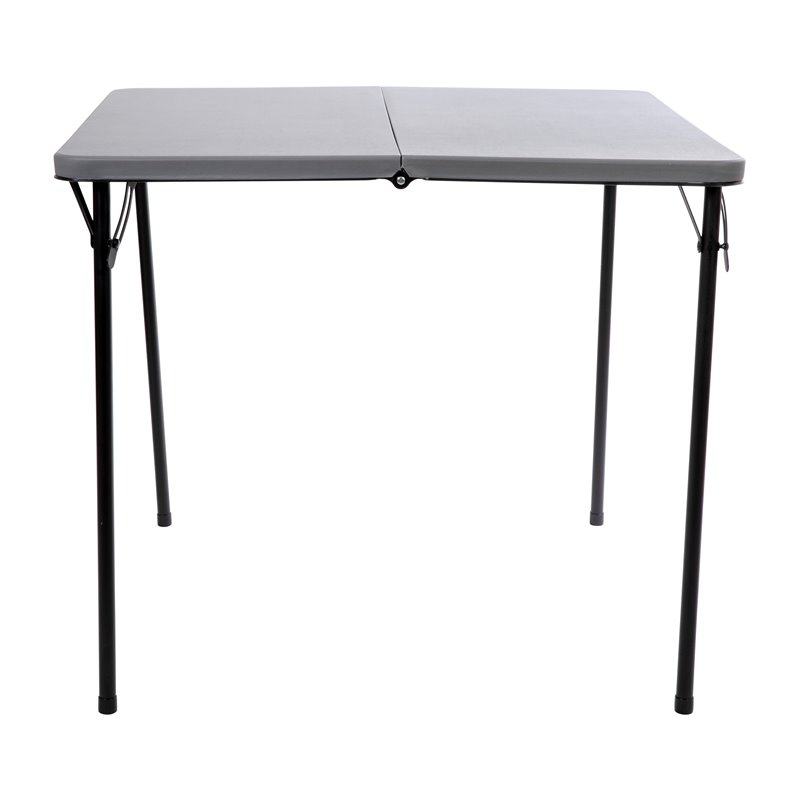 Bowery Hill Square Bi-Fold Metal Folding Table with Carrying Handle in Gray