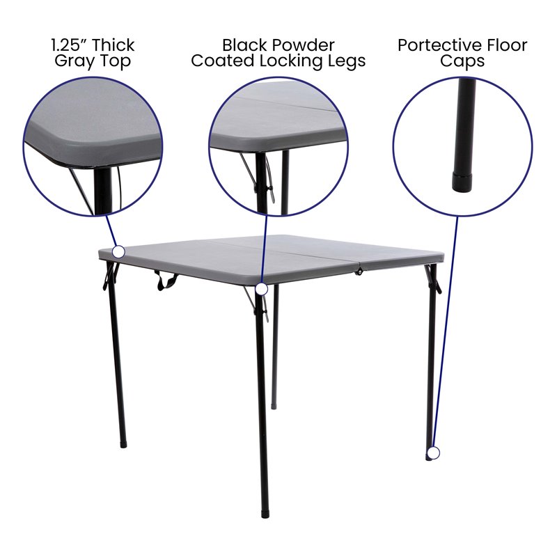 Bowery Hill Square Bi-Fold Metal Folding Table with Carrying Handle in Gray