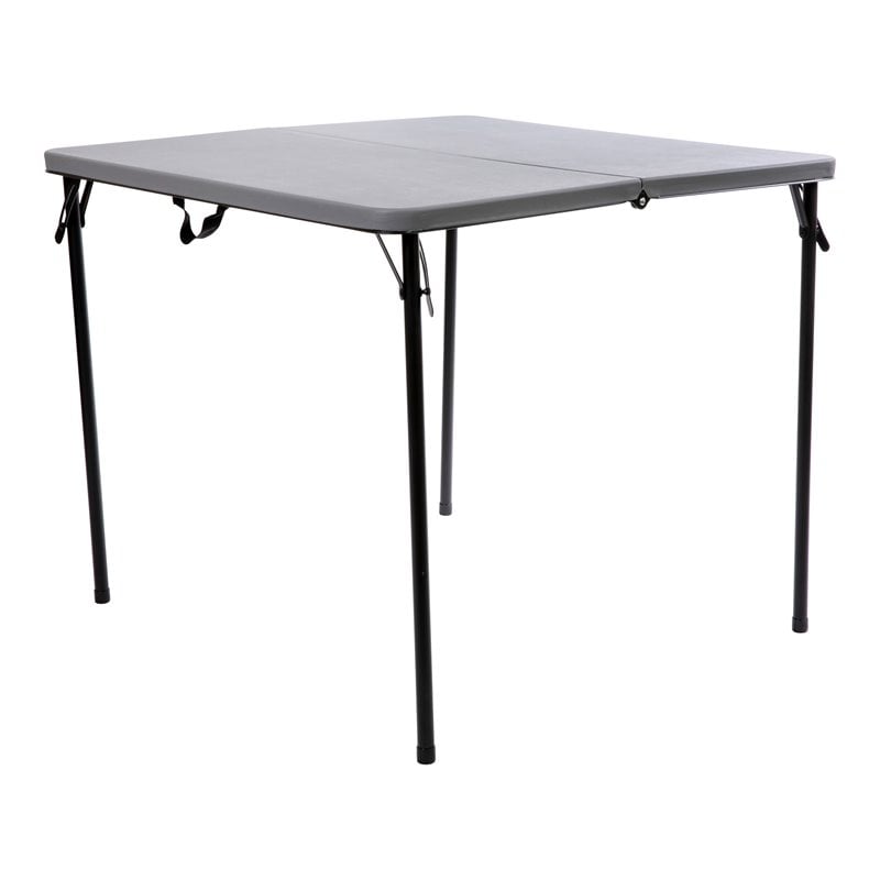 Bowery Hill Square Bi-Fold Metal Folding Table with Carrying Handle in Gray