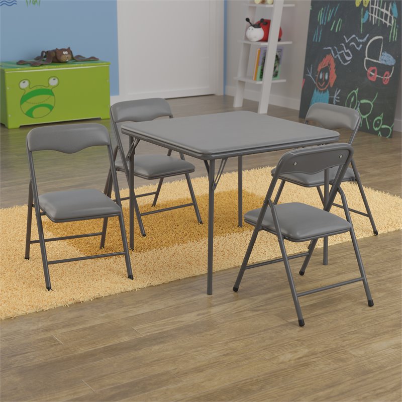 Bowery Hill 5PC Plastic Kids Folding Activity Table and Chairs Set in Gray