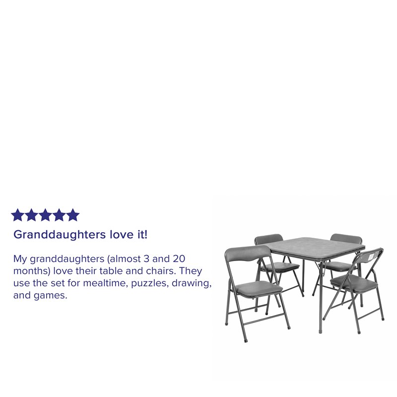 Bowery Hill 5PC Plastic Kids Folding Activity Table and Chairs Set in Gray