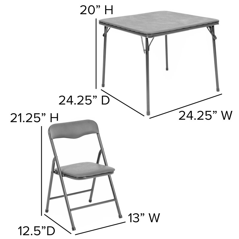 Bowery Hill 5PC Plastic Kids Folding Activity Table and Chairs Set in Gray