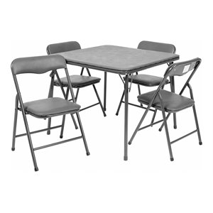 Bowery Hill 5PC Plastic Kids Folding Activity Table and Chairs Set in Gray