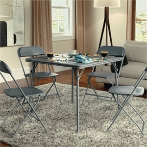 Bowery Hill 33.5&quot Square Metal and Vinyl Foldable Card Table in Gray