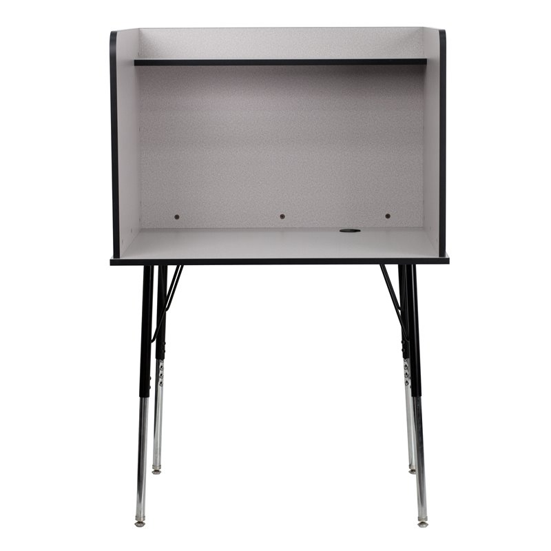 Bowery Hill Metal Stand-Alone Study Carrel w/ Height Adjustable Legs in Gray