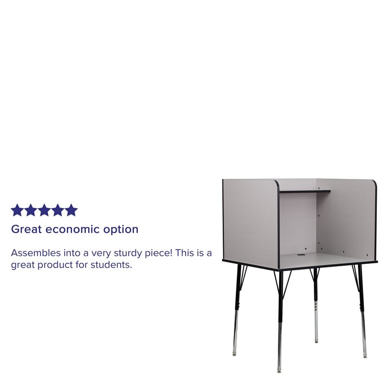 Bowery Hill Metal Stand-Alone Study Carrel w/ Height Adjustable Legs in Gray