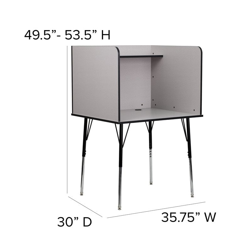 Bowery Hill Metal Stand-Alone Study Carrel w/ Height Adjustable Legs in Gray