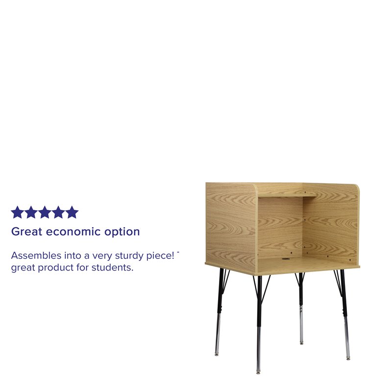 Bowery Hill Metal Stand-Alone Study Carrel w/ Height Adjustable Legs in Oak