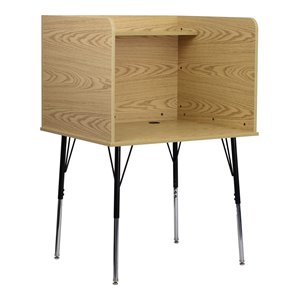 Bowery Hill Metal Stand-Alone Study Carrel w/ Height Adjustable Legs in Oak