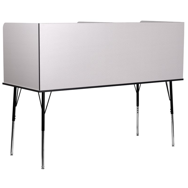 Bowery Hill Metal Stand-Alone Double Study Carrel w/ Adjustable Legs in Gray