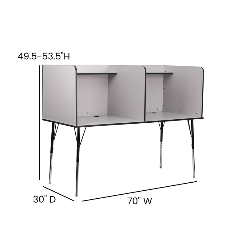 Bowery Hill Metal Stand-Alone Double Study Carrel w/ Adjustable Legs in Gray