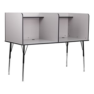 Bowery Hill Metal Stand-Alone Double Study Carrel w/ Adjustable Legs in Gray