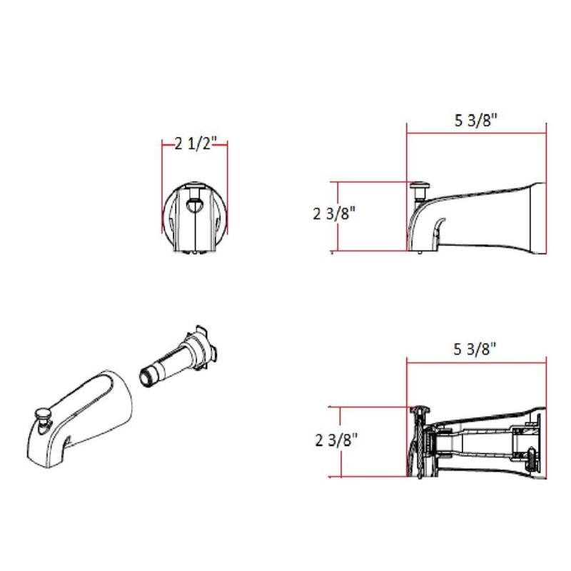Bowery Hill Slip-On Metal Tub Diverter Spout in Silver Satin Nickel