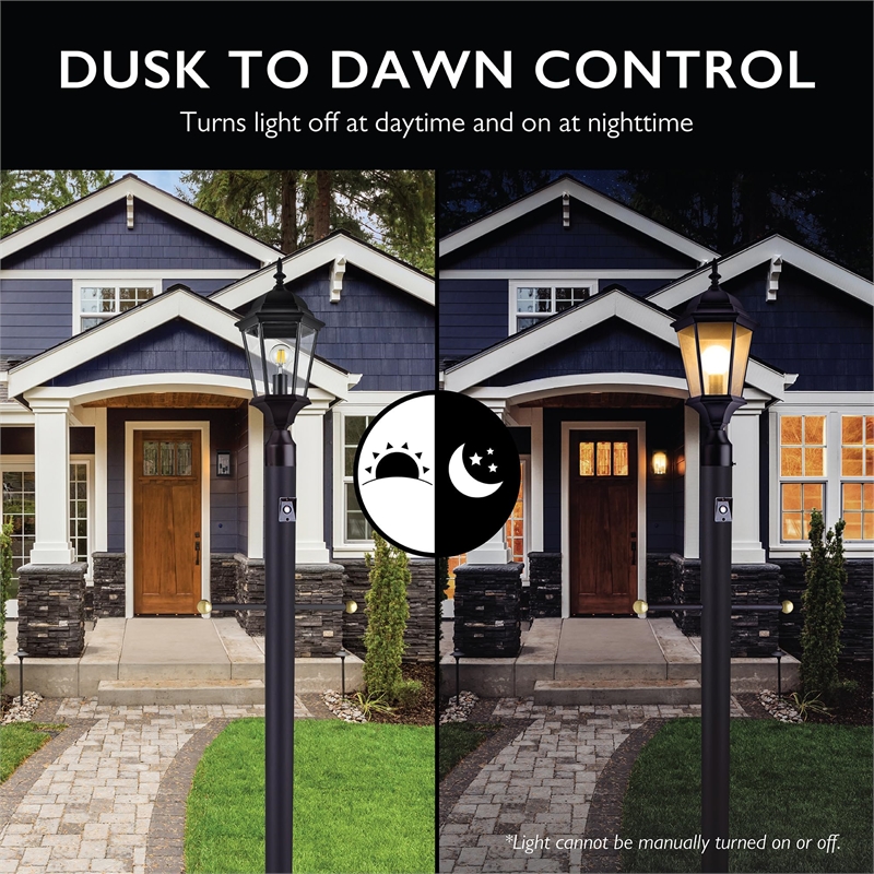 Bowery Hill Stainless Steel Black Lamp Post with Cross Arm and Photo Eye