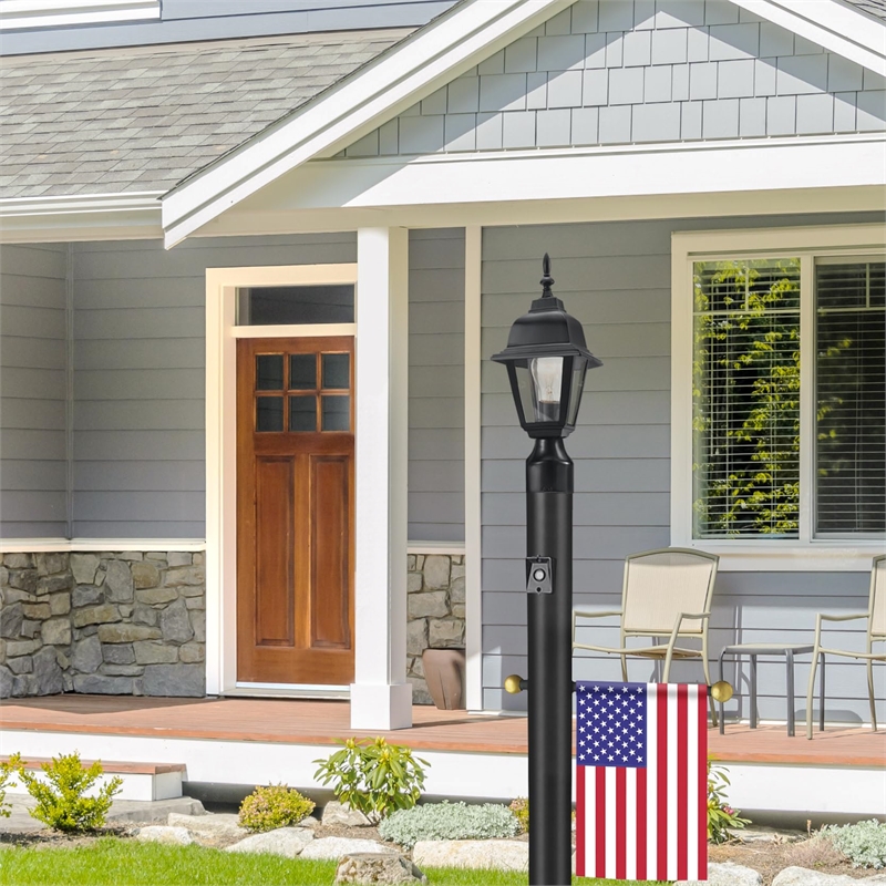 Bowery Hill Stainless Steel Black Lamp Post with Cross Arm and Photo Eye