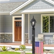 Bowery Hill Stainless Steel Black Lamp Post with Cross Arm and Photo Eye