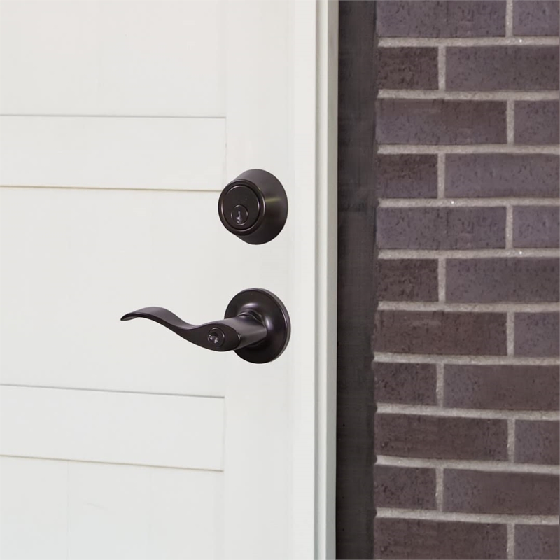 Bowery Hill Modern Keyed Brass Entry Door Handle in Matte Black