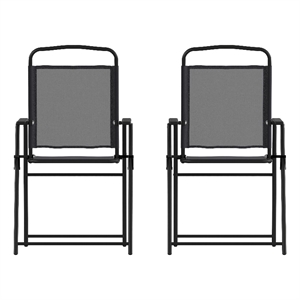 Bowery Hill Metal Patio Sling Chairs with Armrest in Black (Set of 2)