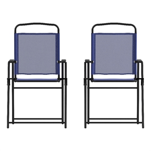 Bowery Hill Metal Patio Sling Chairs with Armrests in Navy (Set of 2)