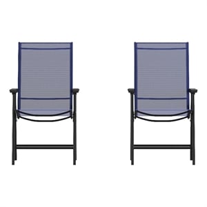 Bowery Hill Metal Folding Patio Sling Chair in Navy (Set of2)