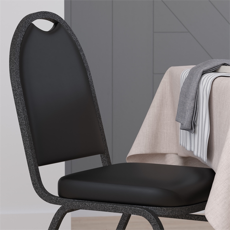 Bowery Hill Modern Vinyl Stacking Banquet Chair in Black/Silver