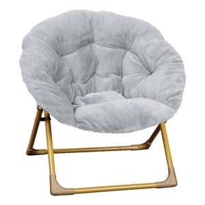 Bowery Hill Fabric Kids Folding Saucer Chair in Gray/Soft Gold