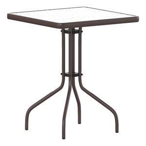 Bowery Hill 23.5&quot Round Metal Table with Glass Top in Bronze