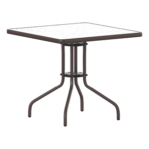 Bowery Hill 31.5&quot Square Metal Table with Glass Top in Bronze