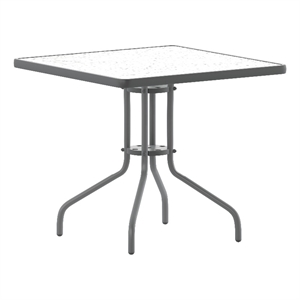 Bowery Hill 31.5&quot Square Metal Table with Glass Top in Silver