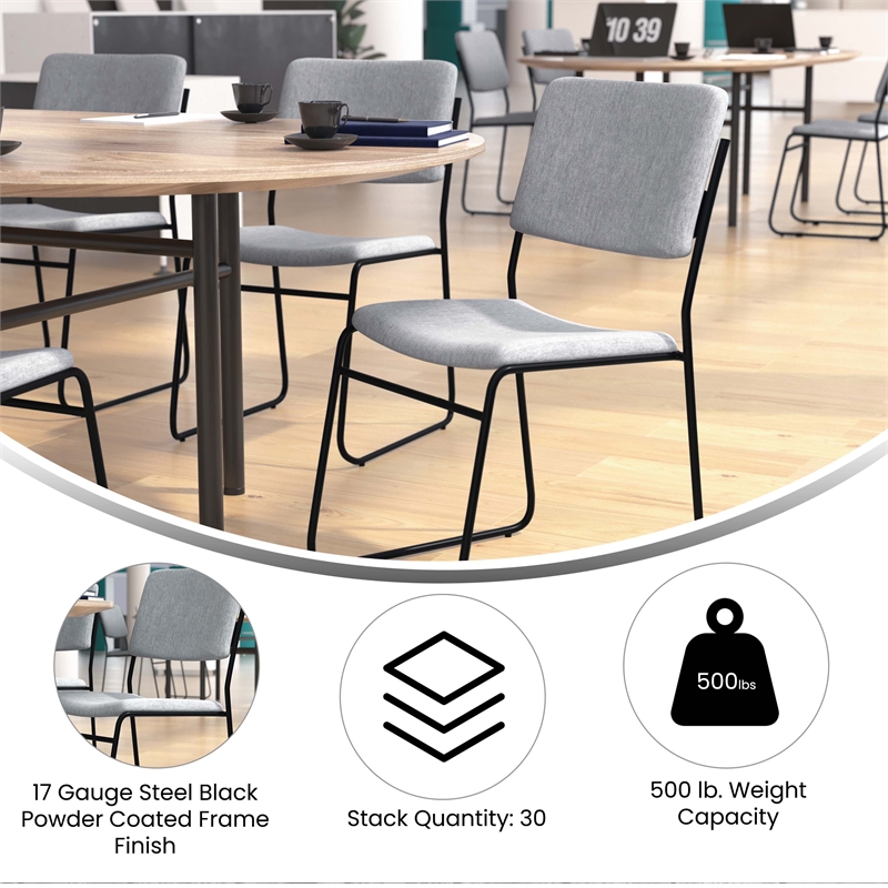 Bowery Hill Contemporary Fabric Stacking Chair in Gray/Black