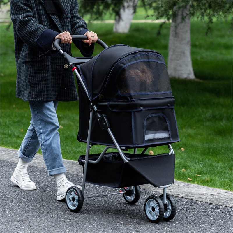 Bowery Hill Contemporary Collapsible Pet Stroller in Black Fabric