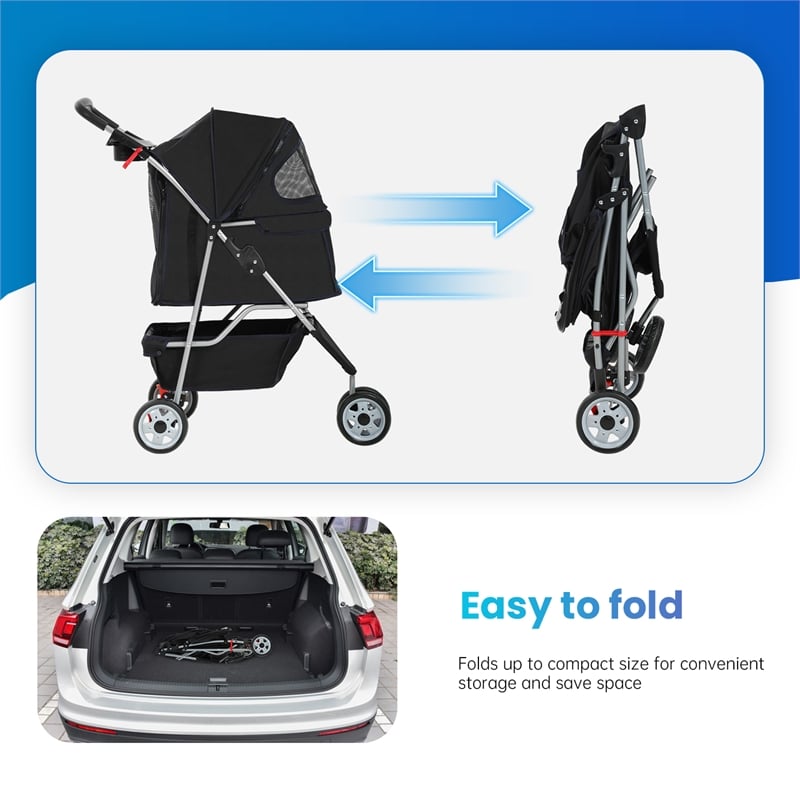 Bowery Hill Contemporary Collapsible Pet Stroller in Black Fabric