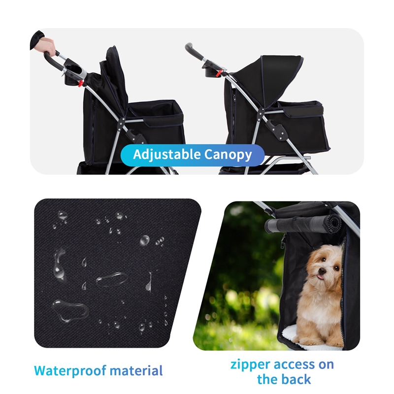 Bowery Hill Contemporary Collapsible Pet Stroller in Black Fabric