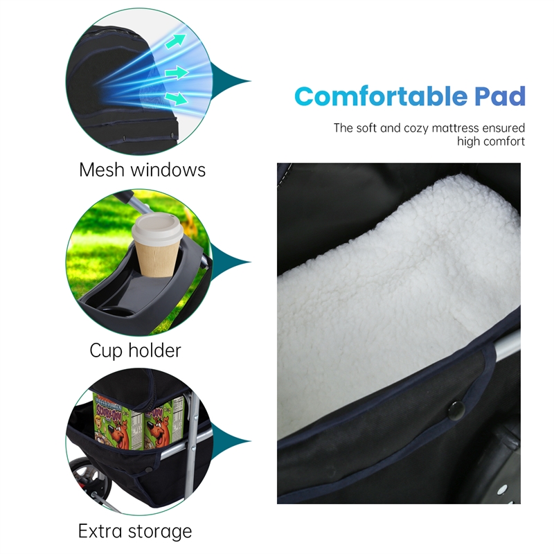 Bowery Hill Contemporary Collapsible Pet Stroller in Black Fabric