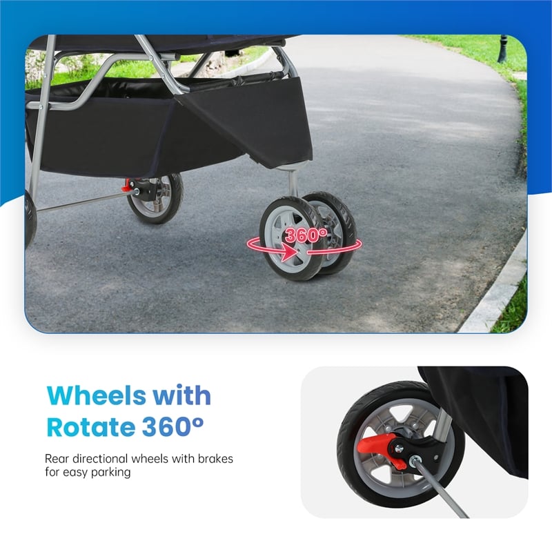 Bowery Hill Contemporary Collapsible Pet Stroller in Black Fabric