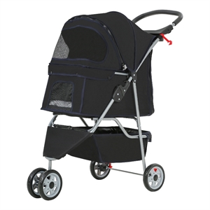 Bowery Hill Contemporary Collapsible Pet Stroller in Black Fabric