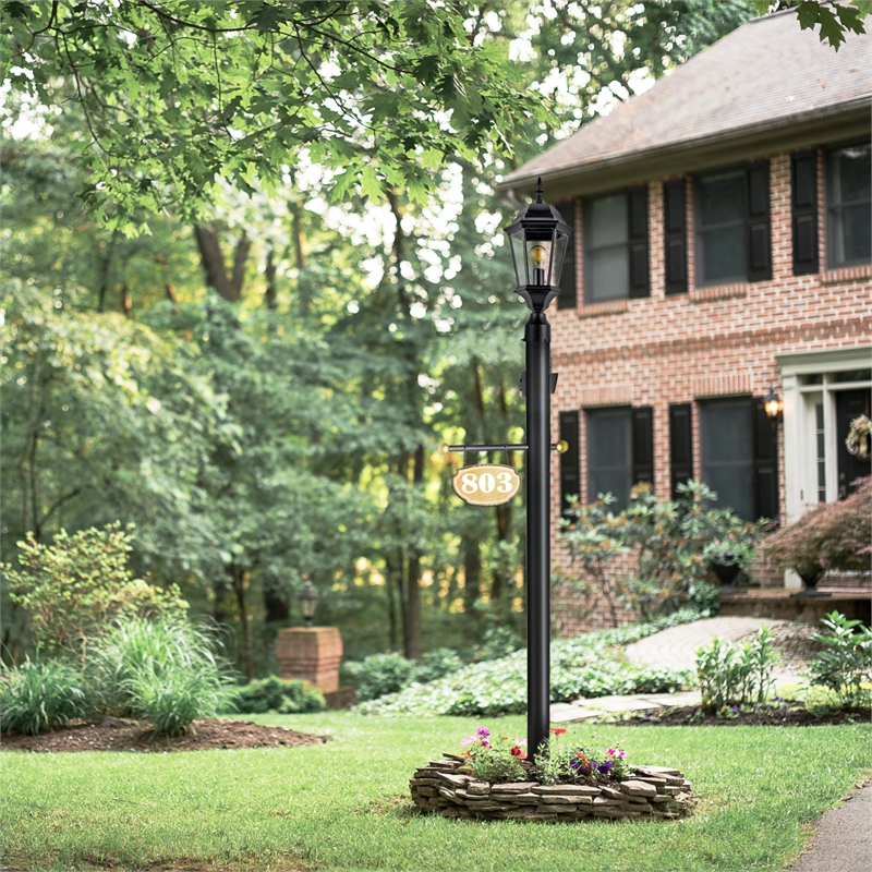 Bowery Hill Black Stainless Steel Lamp Post with Outlet and Photo Eye