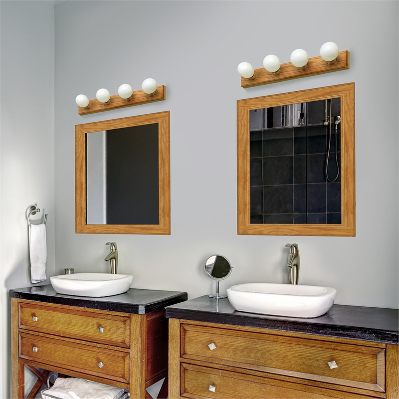 Bowery Hill Contemporary Wood Vanity Light in Honey Oak 4 Light