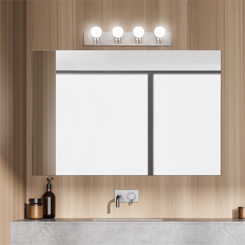 Bowery Hill Stainless Steel Vanity Light in Satin Nickel 4 Light