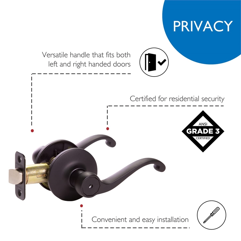 Bowery Hill Scroll Brass 2-Way Privacy Door Lever in Matte Black